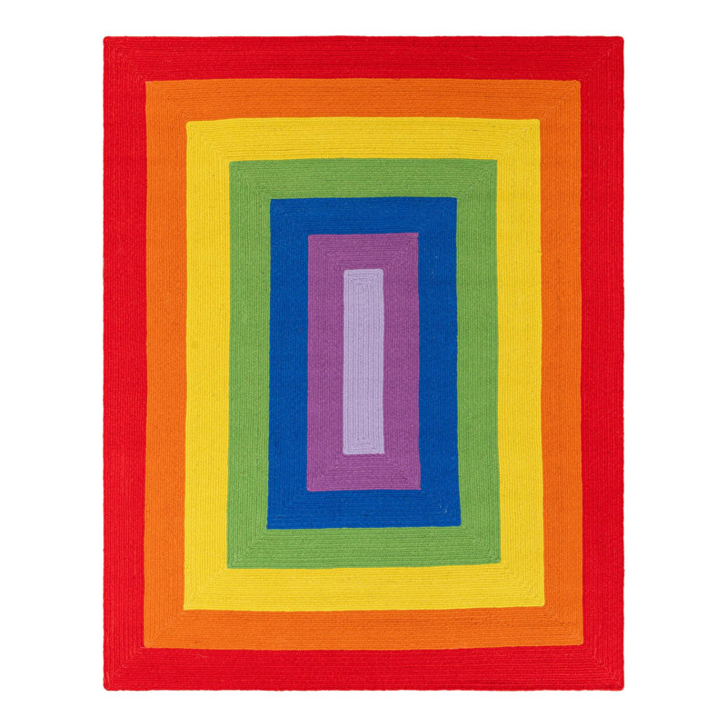 Tapis arc-en-ciel en laine tressé à la main Ebern Designs, Rectangle 7 pi 10 po x 10 pi