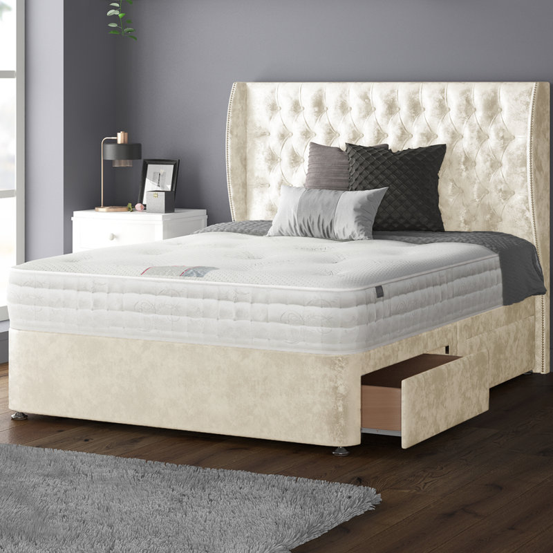 Mandalay Divan Bed Base, Small Double, 4 Drawers, Cream