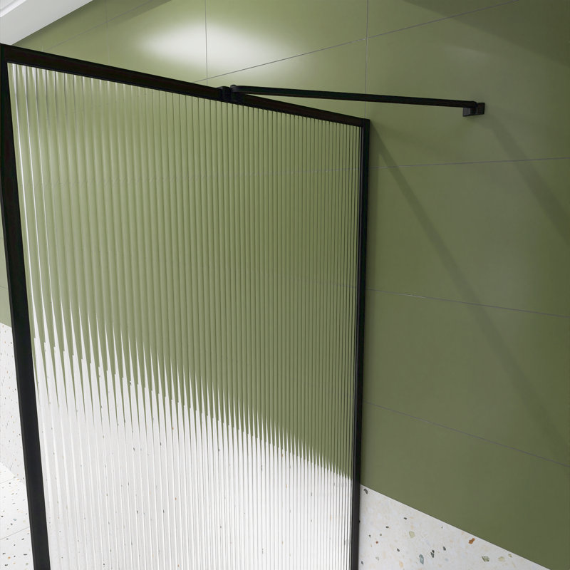 Porte de baignoire à cadre fixe avec verre cannelé l 33 po x H 58 po, Noir mat