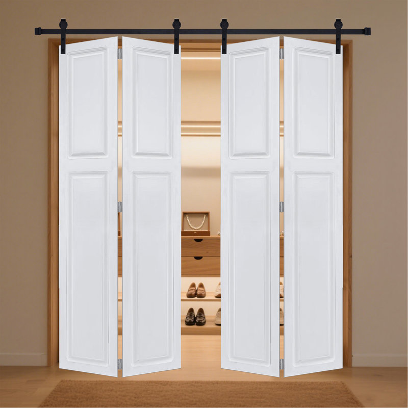 Porte coulissante double en panneaux de fibres à densité moyenne de 24 po x 84 po avec porte escamotable double, 48" X 84"