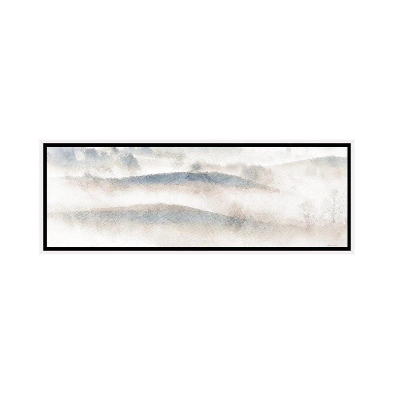 Country Landscape by Bluebird Barn - Panoramic Painting on Canvas, 30.48 cm H x 91.44 cm W, White Floater Frame