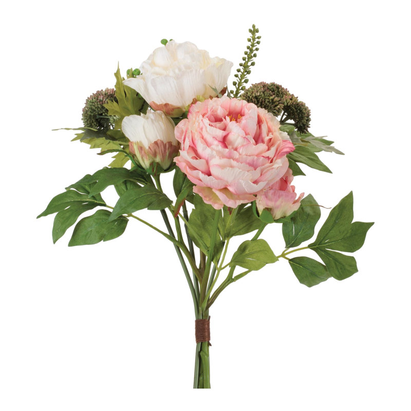 Bouquet de pivoines mixtes H 11,5 po, Rose, magenta, blanc