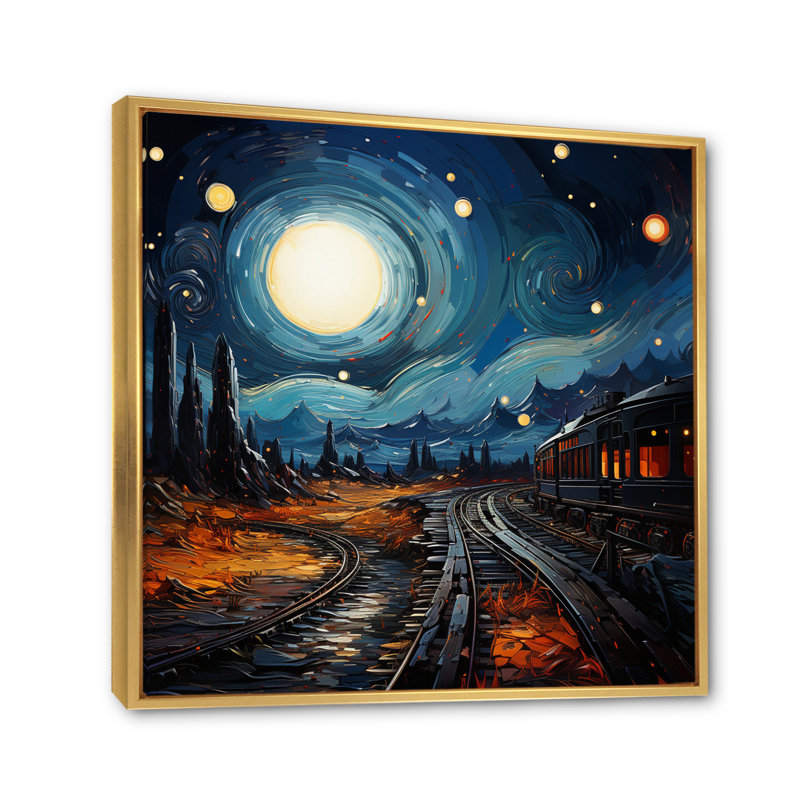 Blue Train Rails By Vincent II - Transportation Canvas Prints, H 16 po x l 16 po x P 1 po, Cadre flottant doré