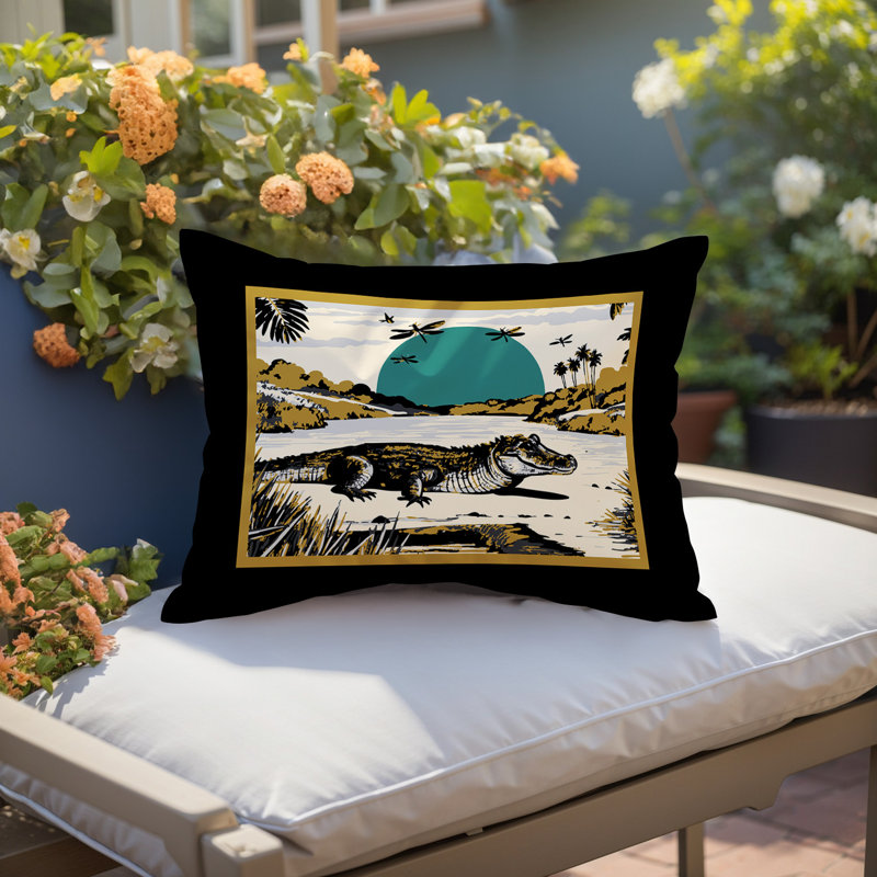 Oreiller rectangulaire réversible intérieur / extérieur Shimo Alligator, Rectangle H 18 po x l 25 po, Noir
