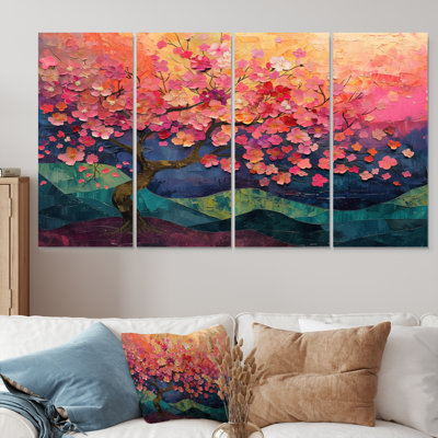 Ensemble de décoration murale cerisier en fleurs rose et bleu