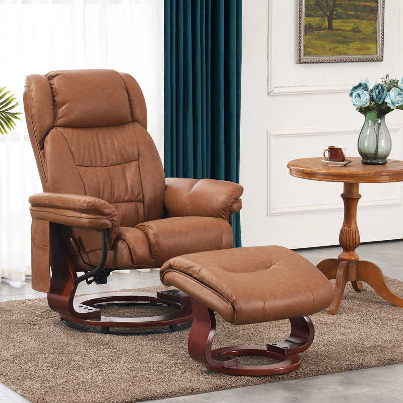 Saddle Faux Leather Swivel Recliner with Massage and Metal Base