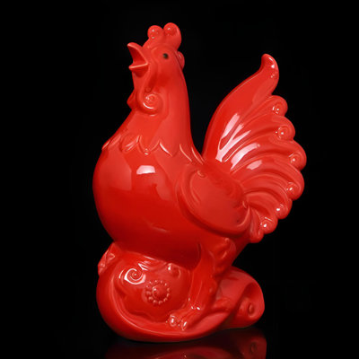Ornement en coq fabriqué à la main en porcelaine - Symbole de la fortune