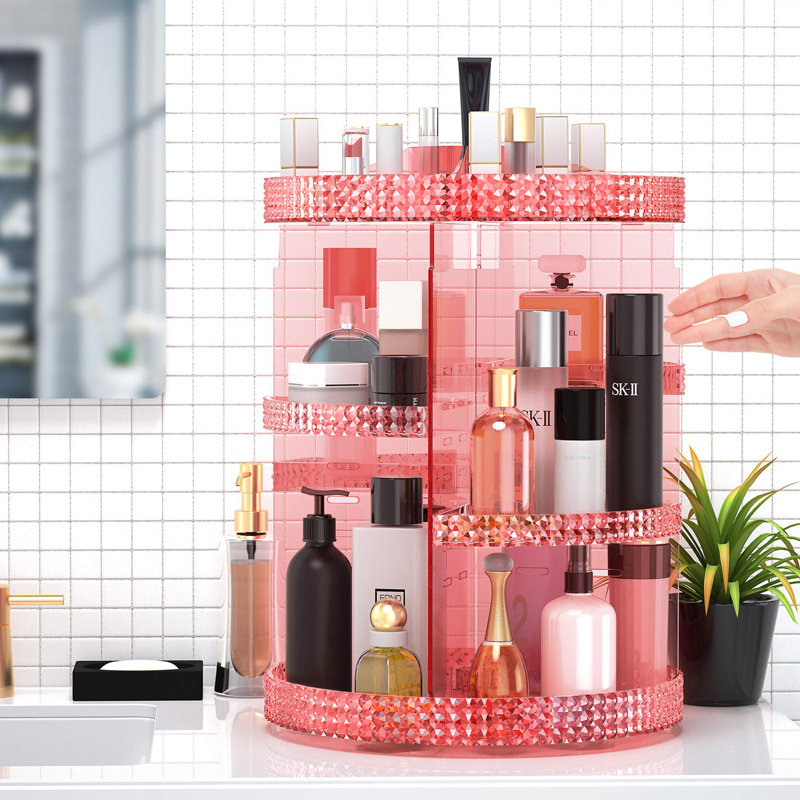 Organisateur de maquillage rotatif à 360 degrés, Rose