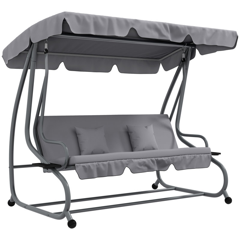 3 Person Porch Swing with Canopy, Light Grey, Light Grey