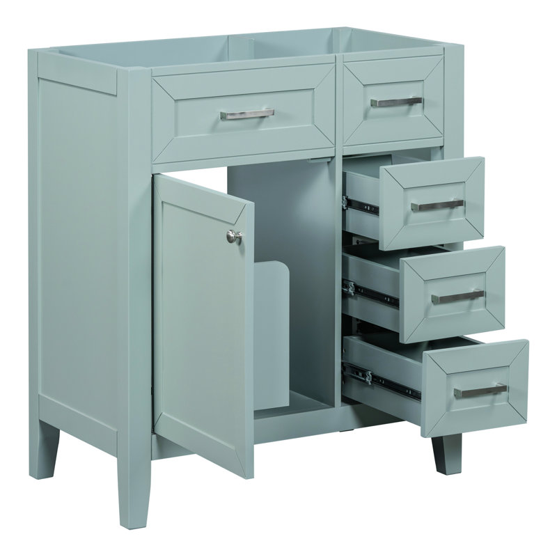 Base de meuble-lavabo de salle de bain, 30 po. Armoire moderne avec tiroirs. Bois massif et matériau. Style pratique. Assemblage requis Base de 30 po seulement. Style en caoutchouc. Intérieur imperméable et spacieux.