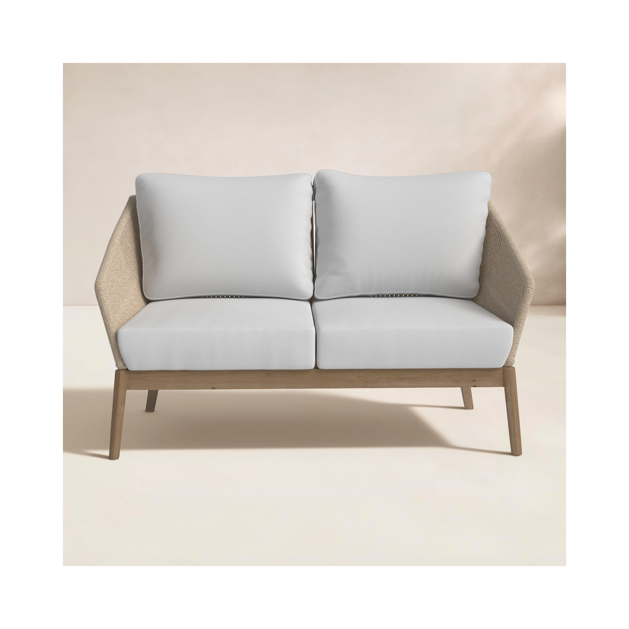 Bowery 51'' Wide Rectangle Acacia Loveseat with Cushions, Beige