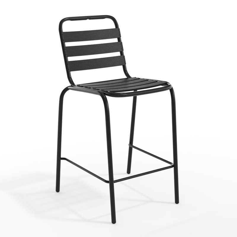 Tabouret de bar commercial à l'intérieur et à l'extérieur avec dossier à trois lattes en métal, Noir