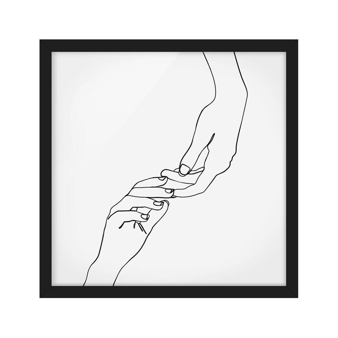 Gerahmtes Poster Line Art Hands Touch