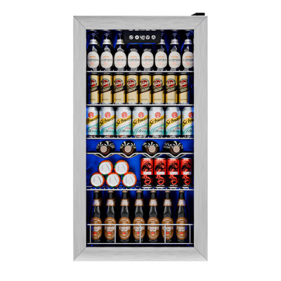 IUDommy 17.8'' W 150 Cans 2.4 Cubic Feet Freestanding/Built-In Wine & Beverage Refrigerator With Glass Door, Silver