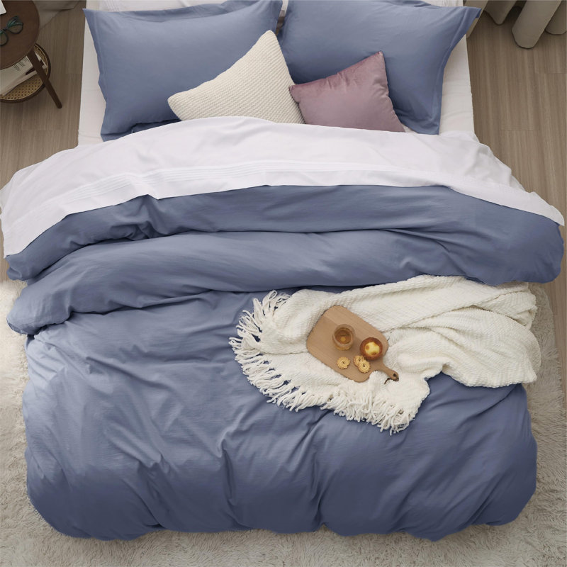 Bedsure Microfiber Duvet Cover Twin Size - Prewashed Cotton-Like Extra Soft Bedding Set (Set of 3), Slate Blue