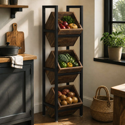 15" Industrial 3-Tier Basket Storage Stand