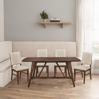 Rich Brown Solid Wood 5-Piece Dining Set with Fabric Upholstered Chairs, Modern Rectangular Table for Kitchen Dining Room