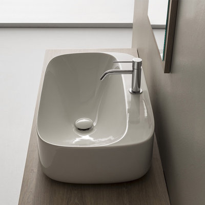 Lavabo de salle de bain vasque ovale en céramique avec trop-plein Moon