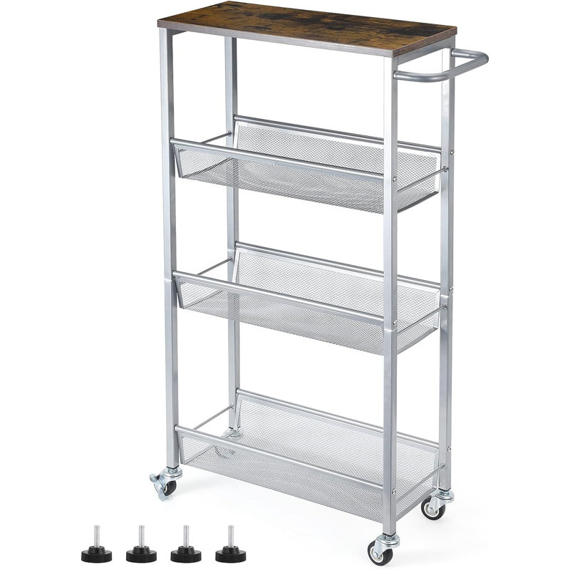 31.4'' H x 16.6'' W Utility Cart with Wheels, Silver/Dark Brown