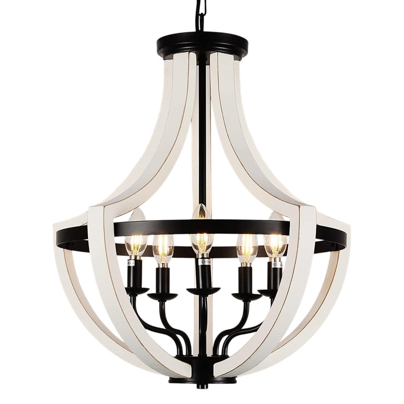 Lustre en bois massif 5 lumières pour décor de maison de campagne et moderne