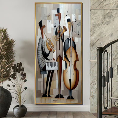 Abstract Jazz Band In New York City - Music Jazz Framed Wall Art, Brown Vintage Canvas Print