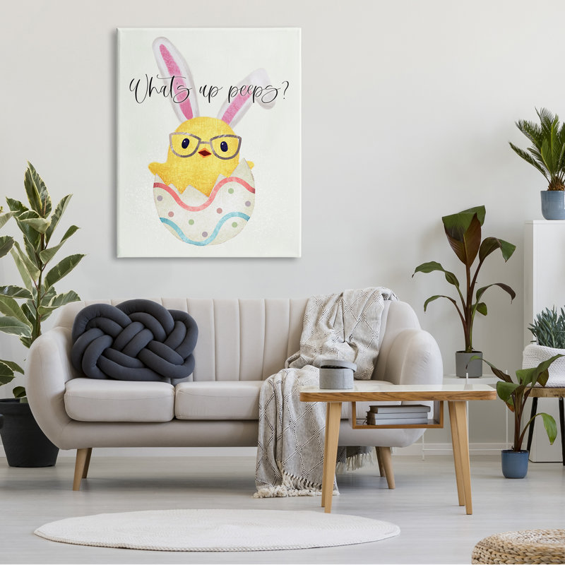 «Quoi de neuf» Peeps, phrase de Pâques amusante, poussin gris, ferme surdimensionnée, art numérique sur toile Giclee par Ziwei Li