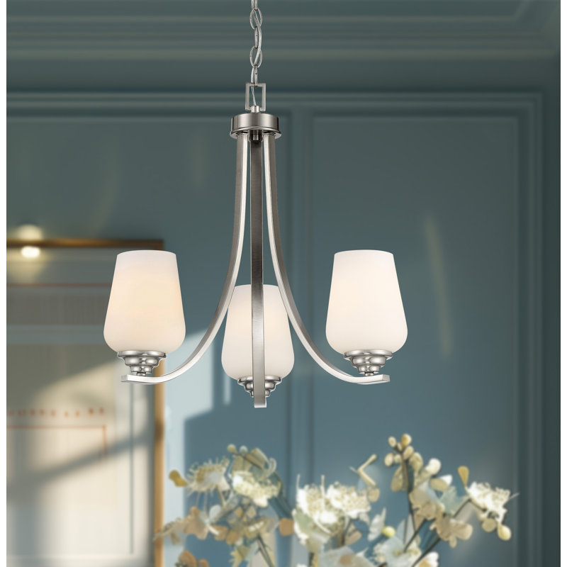 Lustre classique à 3 lumières Arbra, Nickel brossé, Blanc