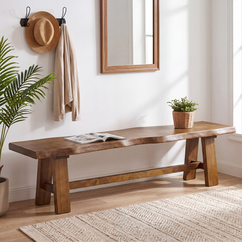 63-inch Long Solid Wood Entryway Bench, Live Edge