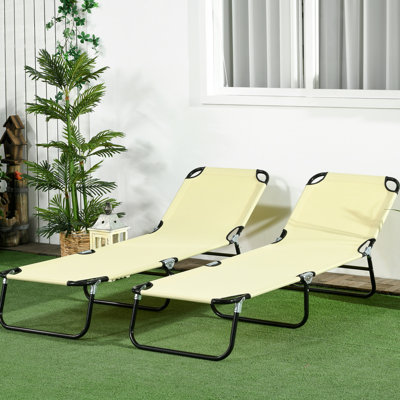 Chaises longues de plage, 5 positions d'inclinaison, structure en acier, beige, pour se détendre dans le jardin, sur la terrasse ou au bord de la piscine. 2 chaises d'extérieur pliantes avec positions réglables, cadre, beige, plage, jardin