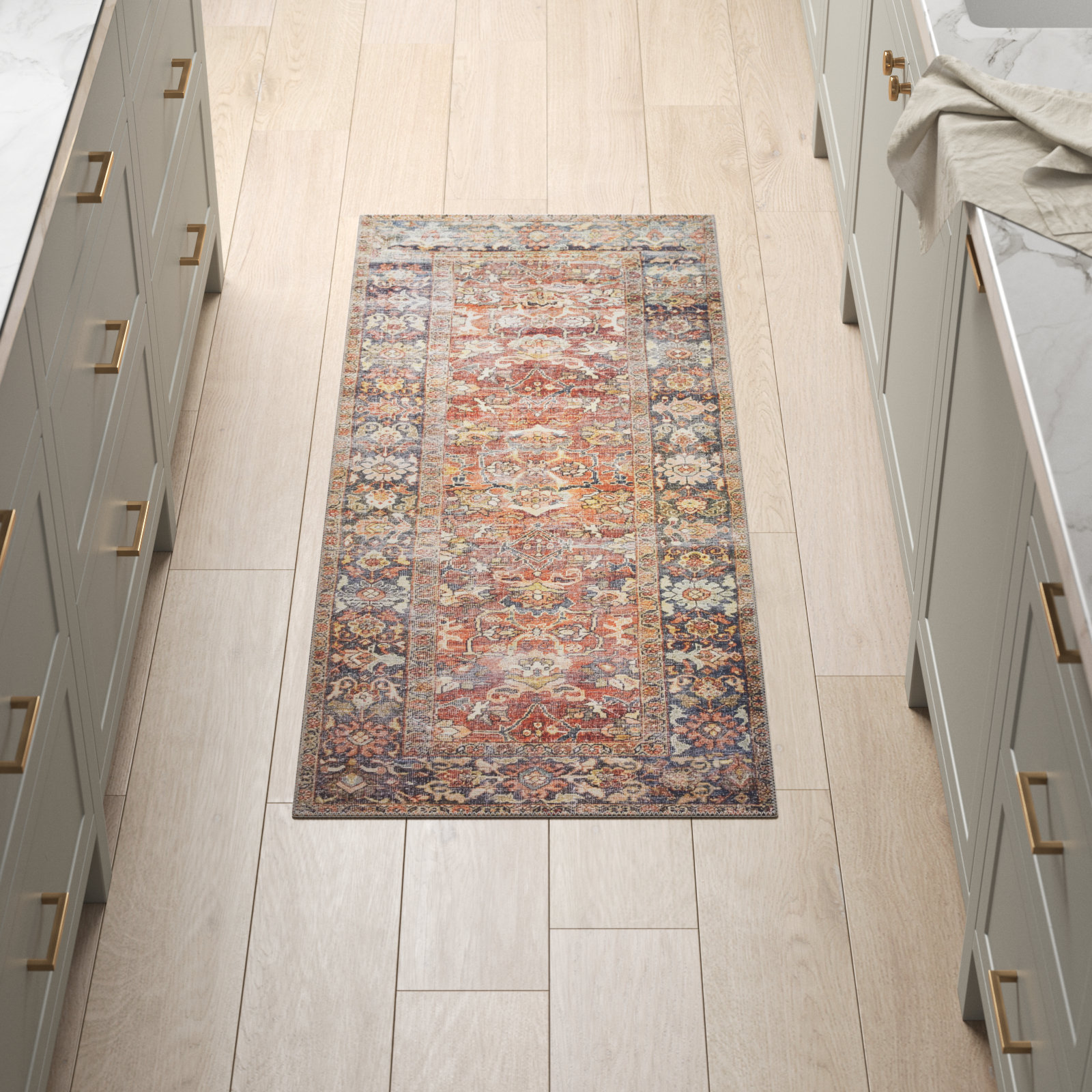 Portman Spice Orange Blue Oriental Rug, Runner 2' x 5'
