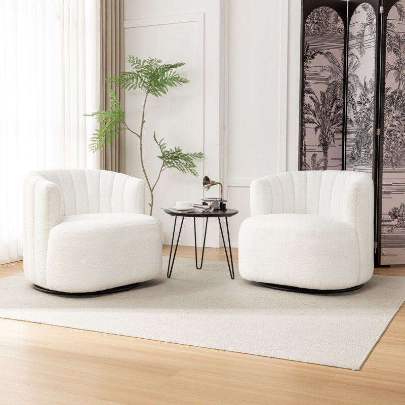 Musaab Upholstered Swivel Barrel Chair, White Teddy
