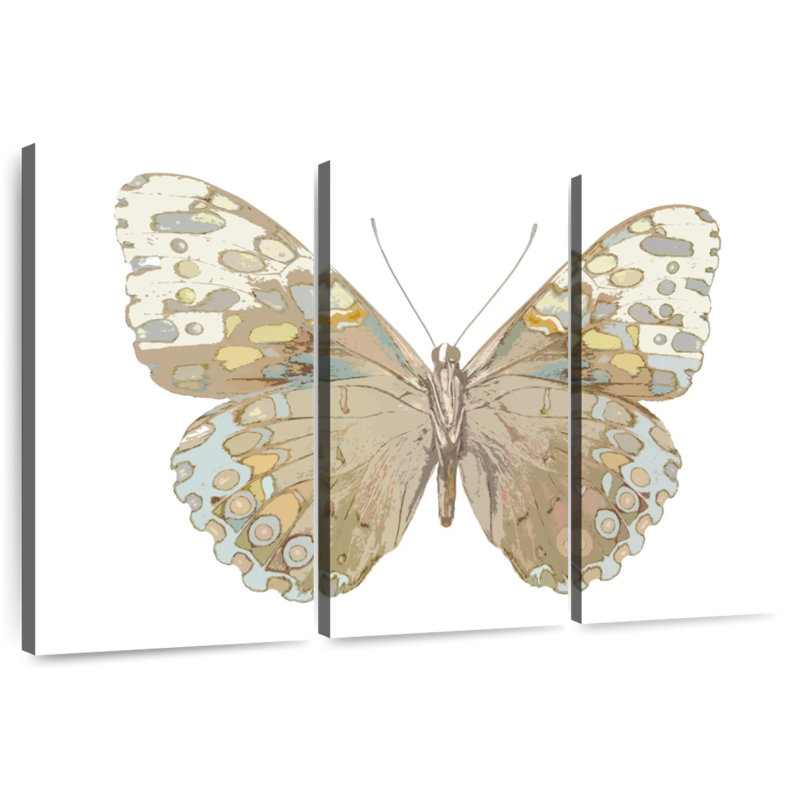 Brampt Butterfly In Taupe And Blue, 24" H x 38" W