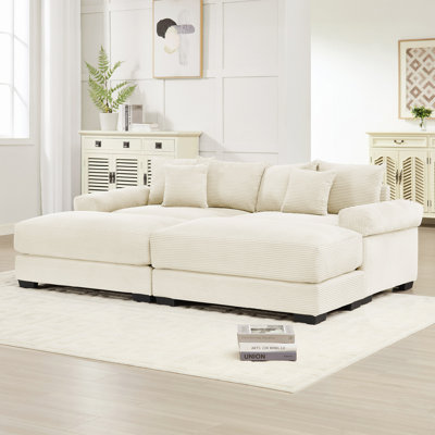 82.6" Cloud Modular Sectional Couch, Soft Corduroy Fabric With An Ottoman,Deep Seat Wide Armrests, Ergonomic Design Easy Assembly, Soft Corduroy,For Living Rooms Lounges