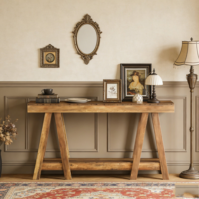 2-Tier Farmhouse Console Table Entryway Table Behind Sofa