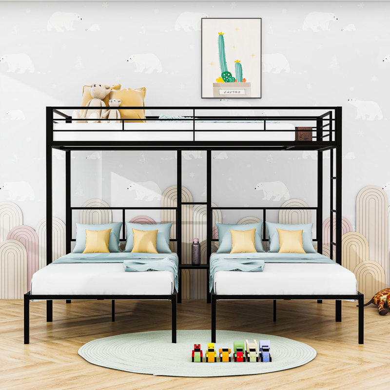 Harriss Triple Bunk Bed with Ladder and Slats by Viv + Rae™, Black