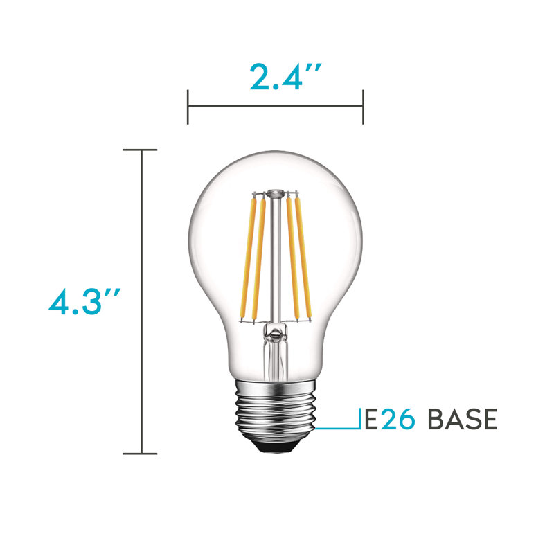 8 watts (équivalent à 60 watts), DEL Edison A19, ampoule à intensité variable, culot E26 / moyen (standard), 3000 K