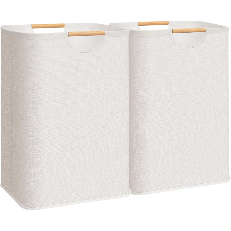 2-Pack Large Laundry Hamper, 80L (21.1 Gal) Collapsible Laundry Basket With Bamboo Handles, Freestanding Waterproof Clothes Hamper For Laundry Room, Bedroom, Dorm, Towels, Toys