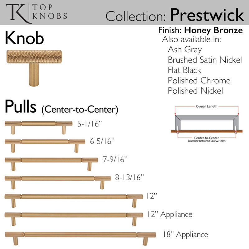 Prestwick T-Knob 2 Inch Brushed Satin Nickel, Honey Bronze