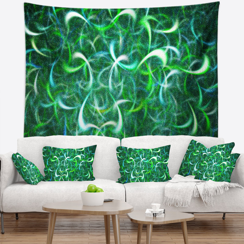 Tapisseriee abstraite d’art fractal vert aquarelle, H 68 po x l 80 po