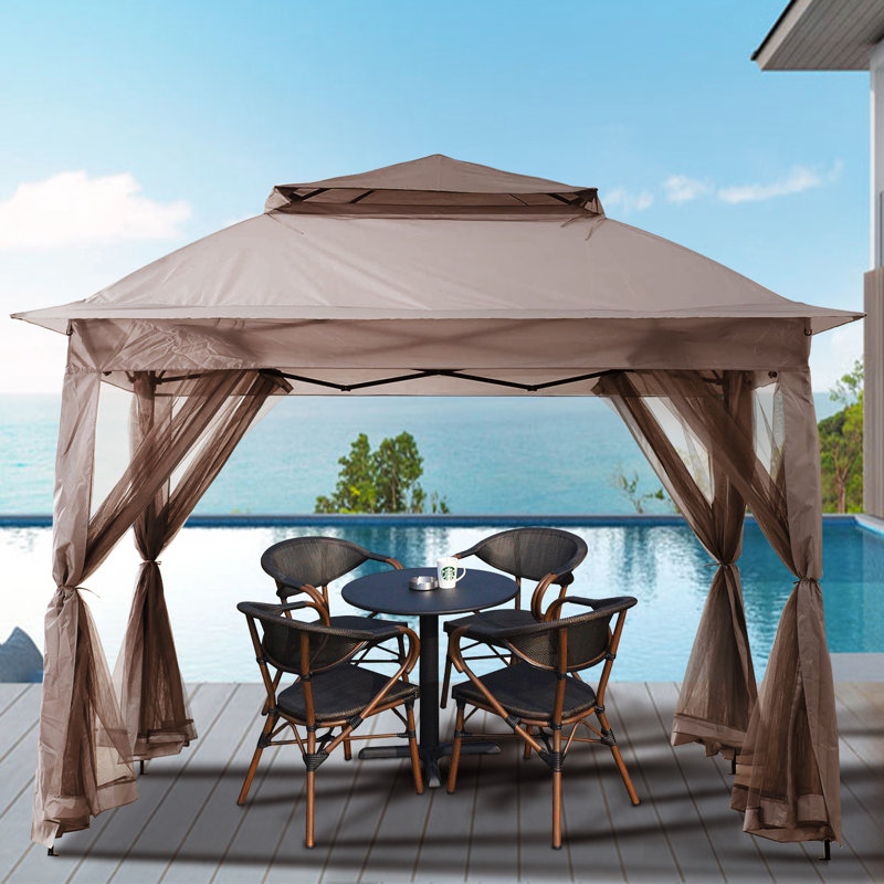 11X11ft Pop Up Instant Gazebo Tent With Mosquito Netting, Khaki