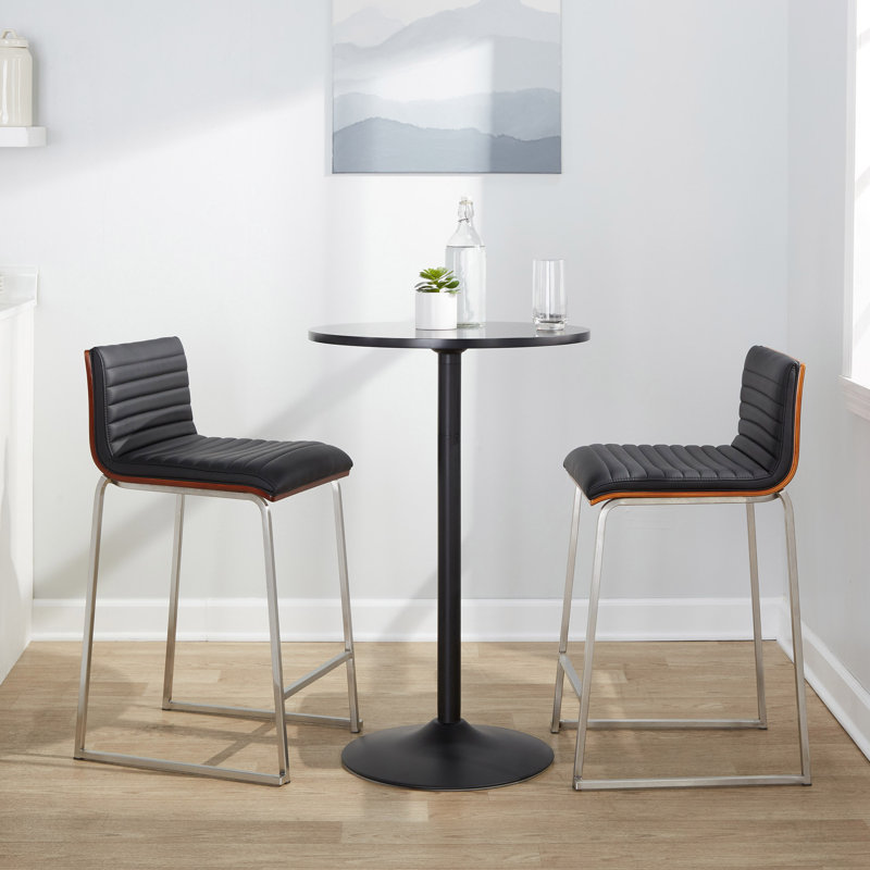 Chattahoochee Upholstered Counter Stool, Counter Stool (25.75" Seat Height), Black Leather/Stainless Steel Frame