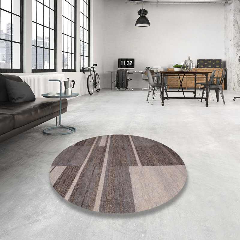 Tapis contemporain gris / brun, Rond 8 pi