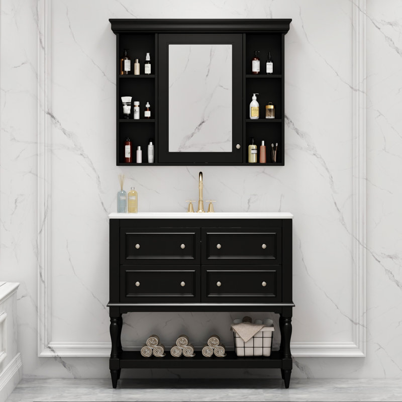 36'' Bathroom Vanity With Medicine Cabinet, Noir, noir, noir, noir