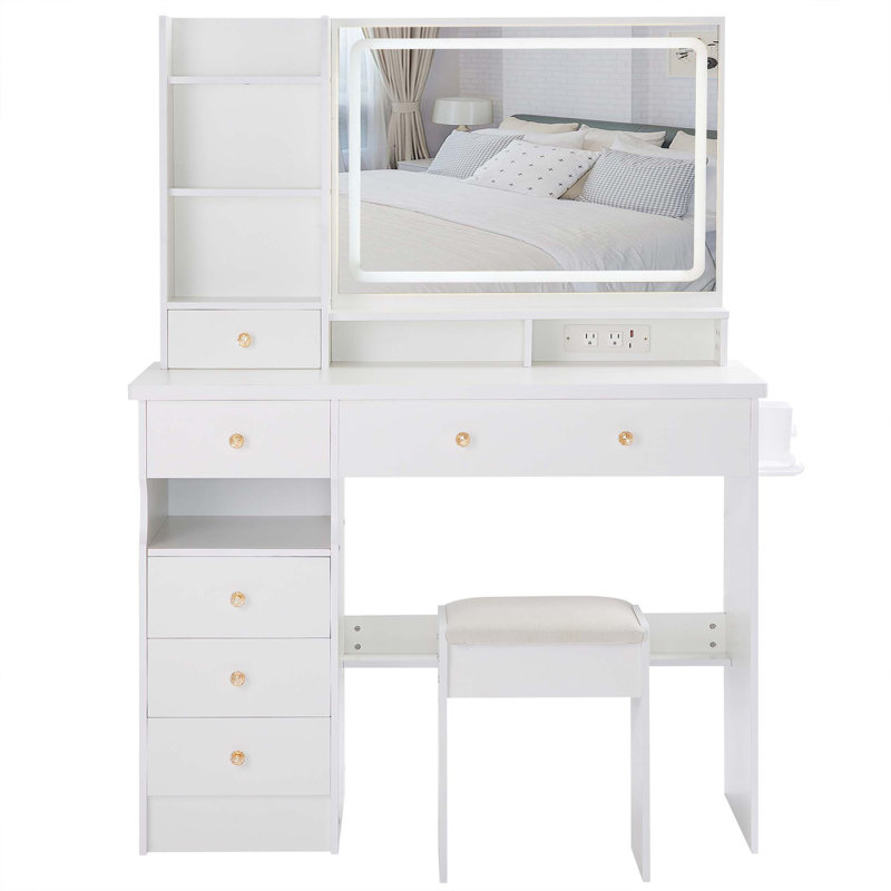 Makeup Vanity Table Set, White
