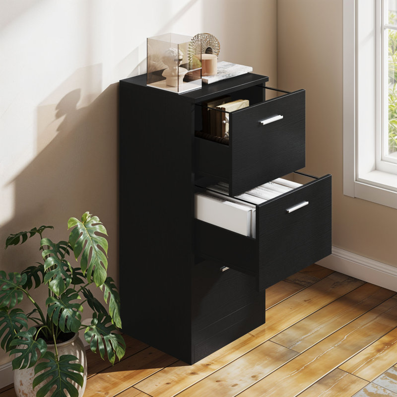 3-Drawer Filing Cabinet, Black