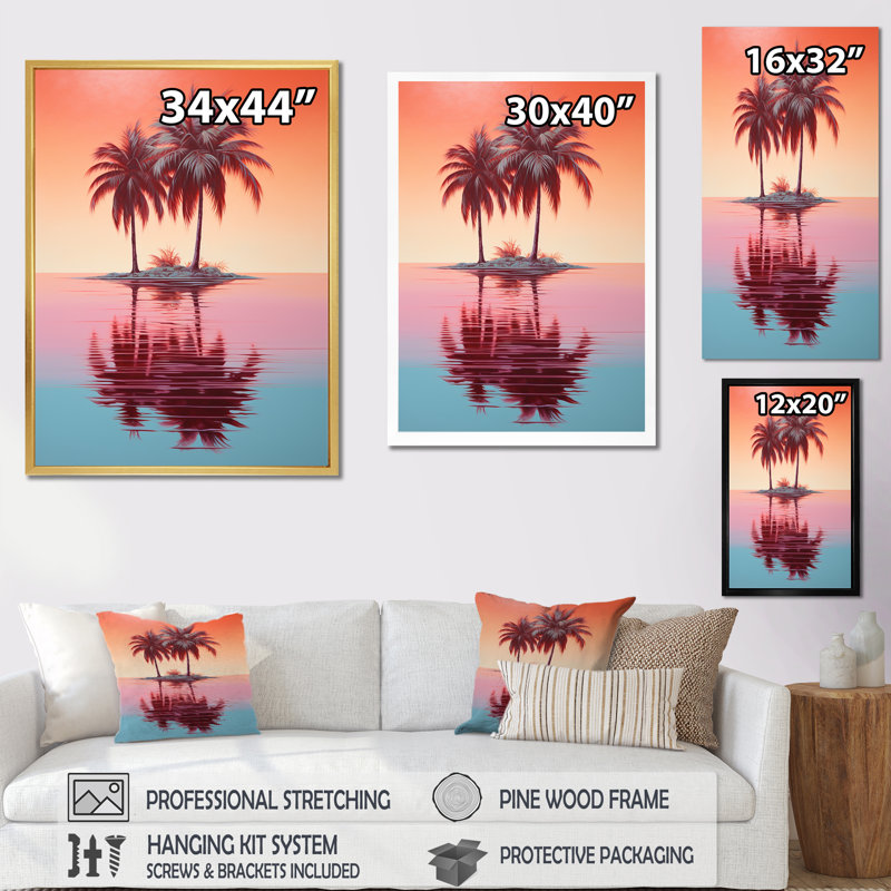 «Ruby Reflection Palms» par The Shore I sur toile, Encadrement doré, H 40 po x l 30 po x P 1,5 po