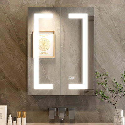 32"×24" Bathroom Medicine Cabinet With Led Fog Mirror - Dimmable, Adjustable Shelf, 2 Doors, Sockets, , Silver Glisten Lighted, Fog, Shelves, , Easy Installation