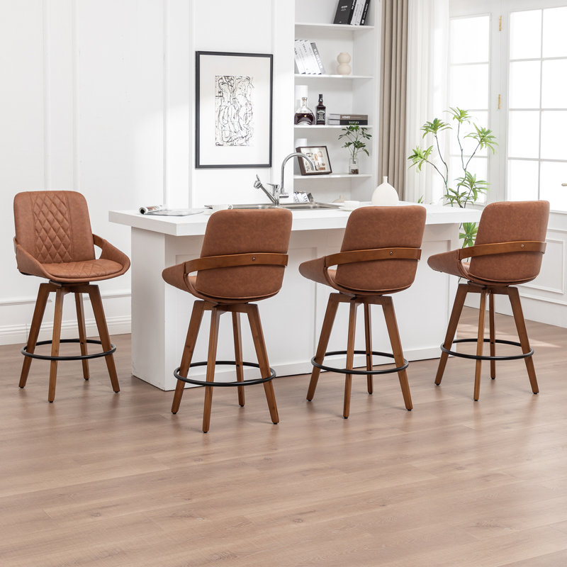 Swivel Upholstered Counter Stool, Counter Stool (67cm Seat Height), Brown, 4