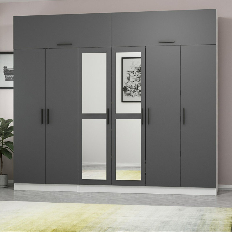 Elina Manufactured Wood Wardrobe, 235cm H x 270cm W x 52cm D, Gray