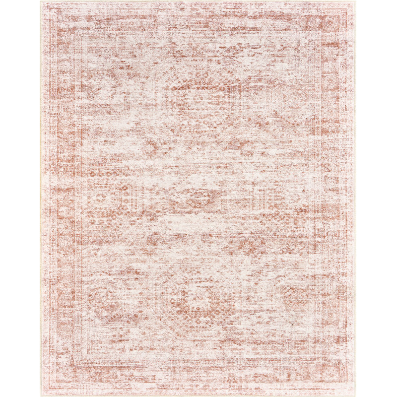 Vintage Distressed Non Slip Washable Rug(Pink), Rectangle 8' x 10'